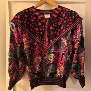 Diane Freis 100% Silk Vintage Printed Blouse size medium.